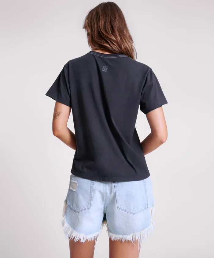 One Teaspoon Tees and Tanks BLACK GRAFFITI BIRD SPLIT HEM TEE 8211 Women One Teaspoon Tees and Tanks BLACK GRAFFITI BIRD SPLIT HEM TEE 8211 Women