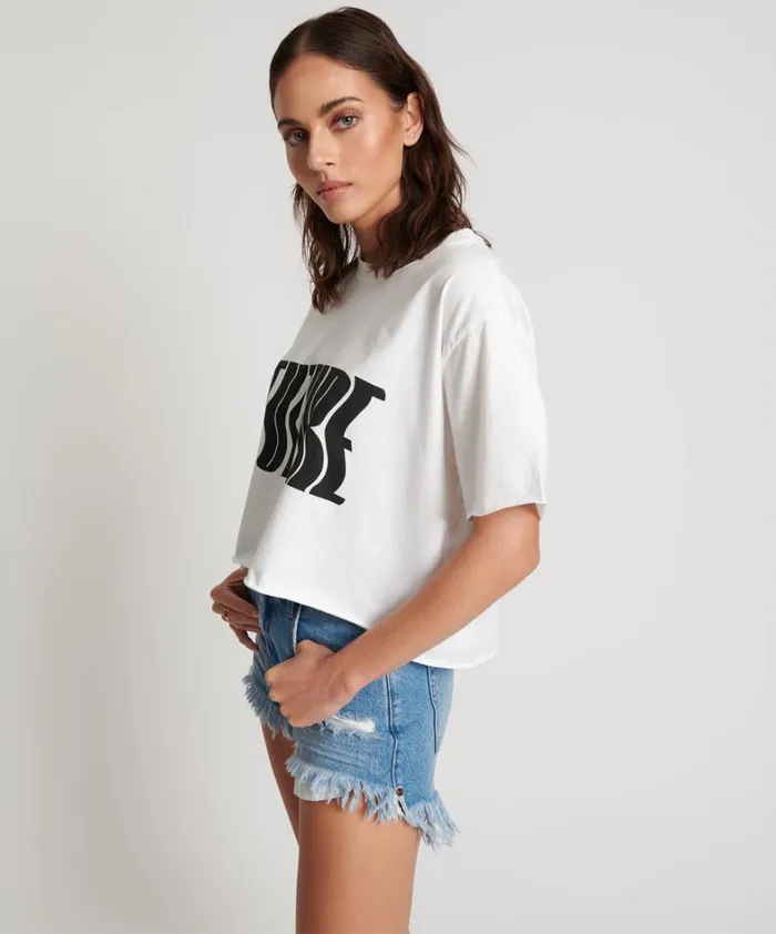 One Teaspoon Tees and Tanks WHITE CROPPED FUTURE TEE 8211 Women One Teaspoon Tees and Tanks WHITE CROPPED FUTURE TEE 8211 Women