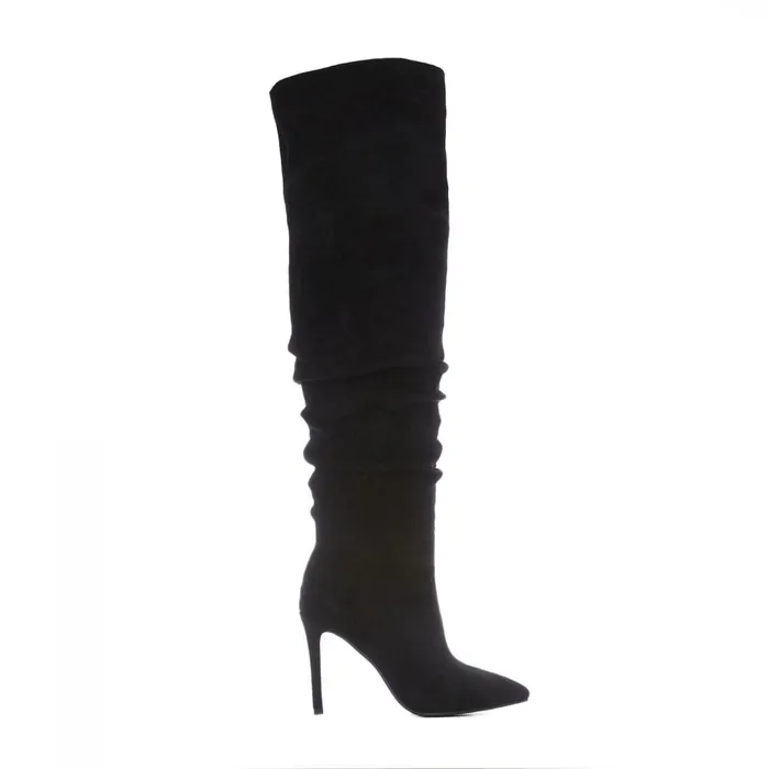Over The Knee Boots Women Moda In Pelle Siara Black Alcantara