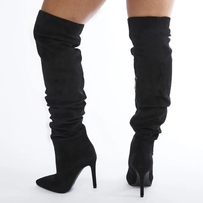 Over The Knee Boots Women Moda In Pelle Siara Black Alcantara