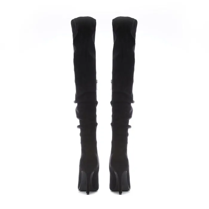 Over The Knee Boots Women Moda In Pelle Siara Black Alcantara