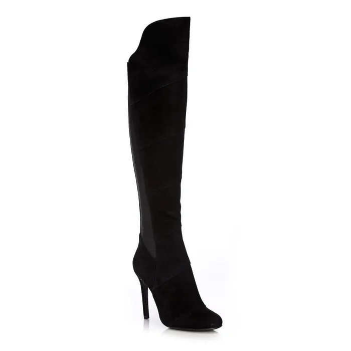 Over The Knee Boots Women Moda In Pelle Stradi Black Suede