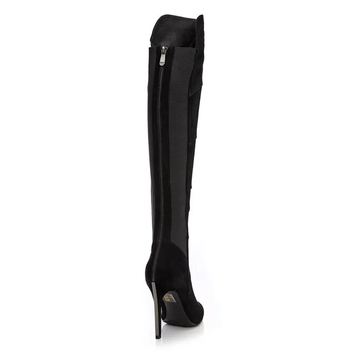 Over The Knee Boots Women Moda In Pelle Stradi Black Suede