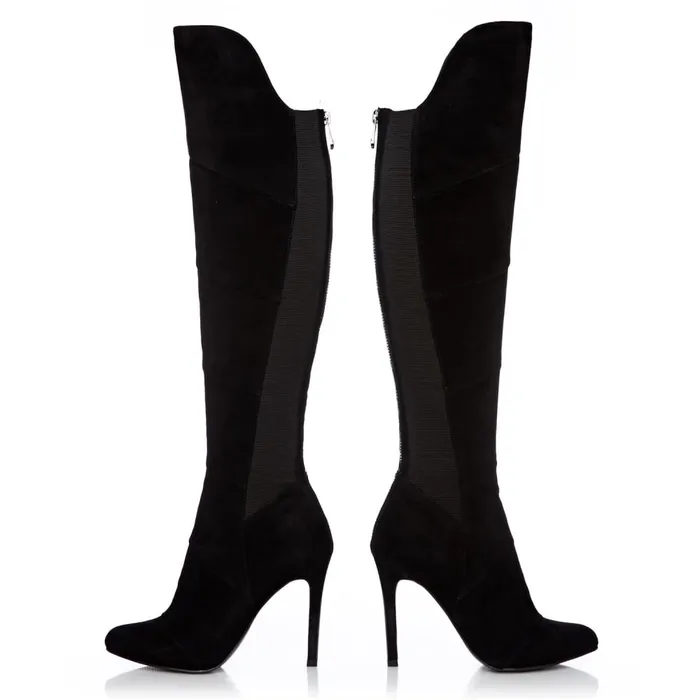 Over The Knee Boots Women Moda In Pelle Stradi Black Suede