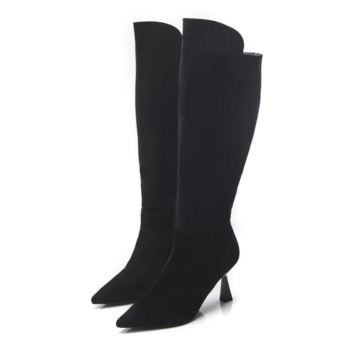 Over The Knee Boots Women Moda In Pelle Ursa Black Alcantara