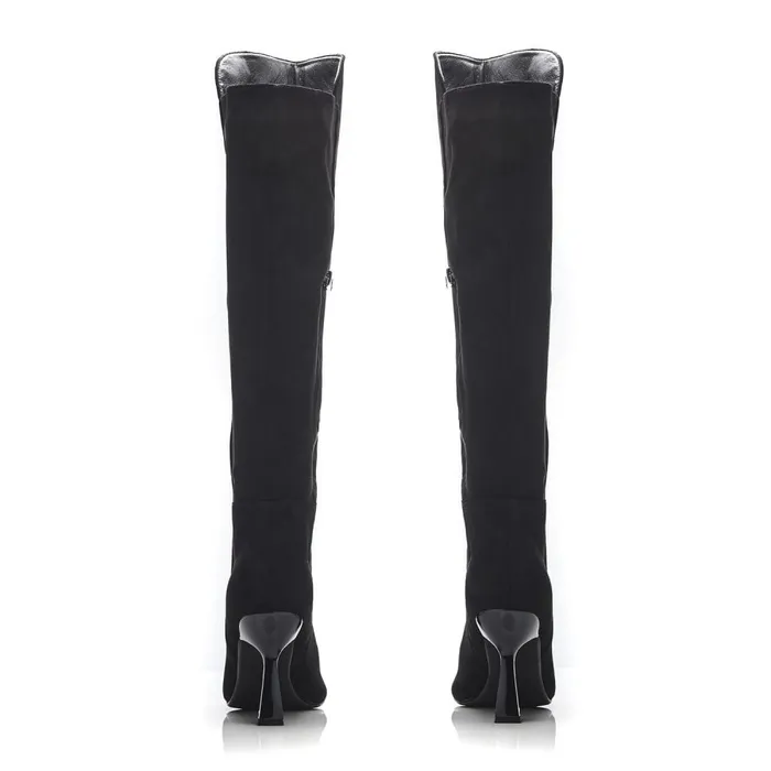 Over The Knee Boots Women Moda In Pelle Ursa Black Alcantara