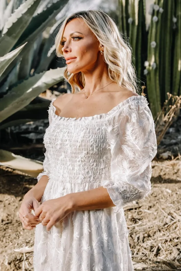 Paloma Smocked Feather Maxi Dress Off White Women Baltic Born Bridal