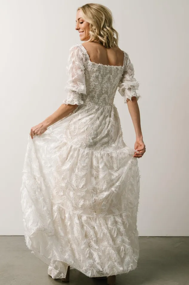Paloma Smocked Feather Maxi Dress Off White Women Baltic Born Bridal