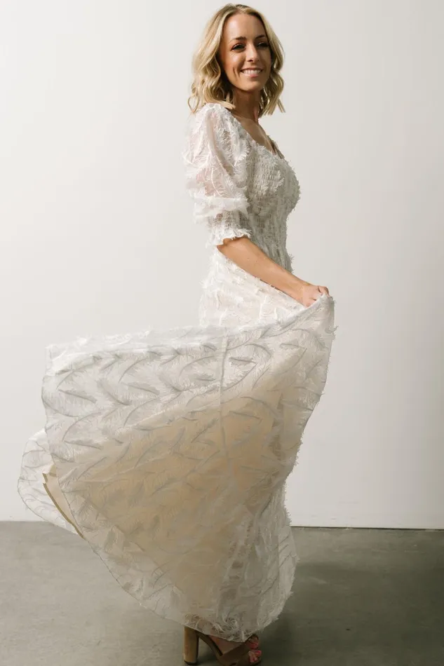 Paloma Smocked Feather Maxi Dress Off White Women Baltic Born Bridal