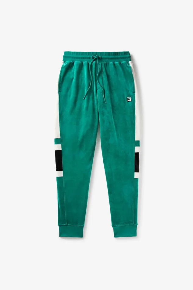 Pants and Shorts Men Fila Smart Retro Velour Block Track Pants 377 Quetzal Greengardeniablack
