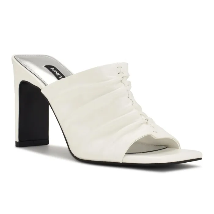 Peary Heeled Slide Sandals White Women Nine West Heeled Peary Heeled Slide Sandals White Women Nine West Heeled
