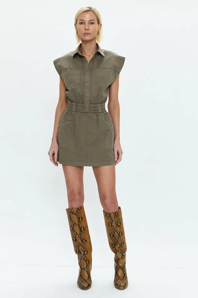 Pistola Denim Dresses Women Rosie Mini Dress Smocked Waist Dress 8211 Dark Olive Dark Olive