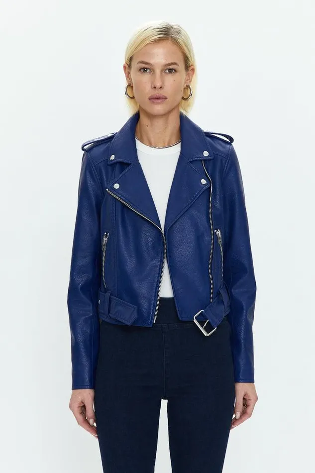 Pistola Denim Jackets and Outerwear Women Tracy Cropped Moto Jacket 8211 Electric Blue Electric Blue