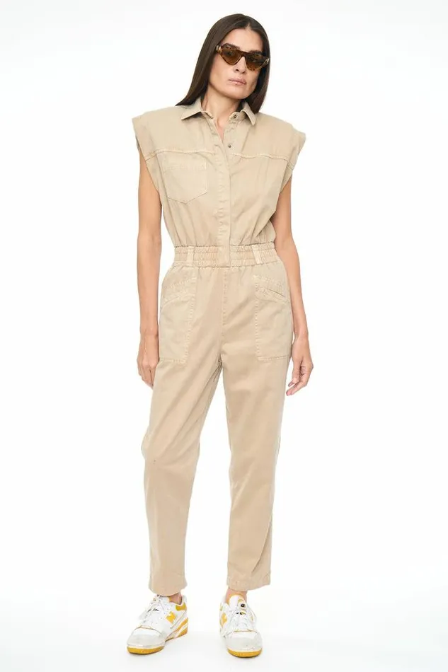 Pistola Denim Jumpsuits and Rompers Women Rosie Shoulder Pad Jumpsuit 8211 Sesame Sesame