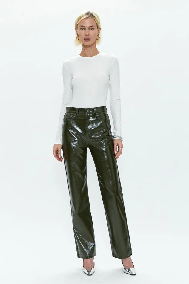 Pistola Denim Pants Women Cassie Super High Rise Straight 8211 Olive Vinyl Olive Vinyl