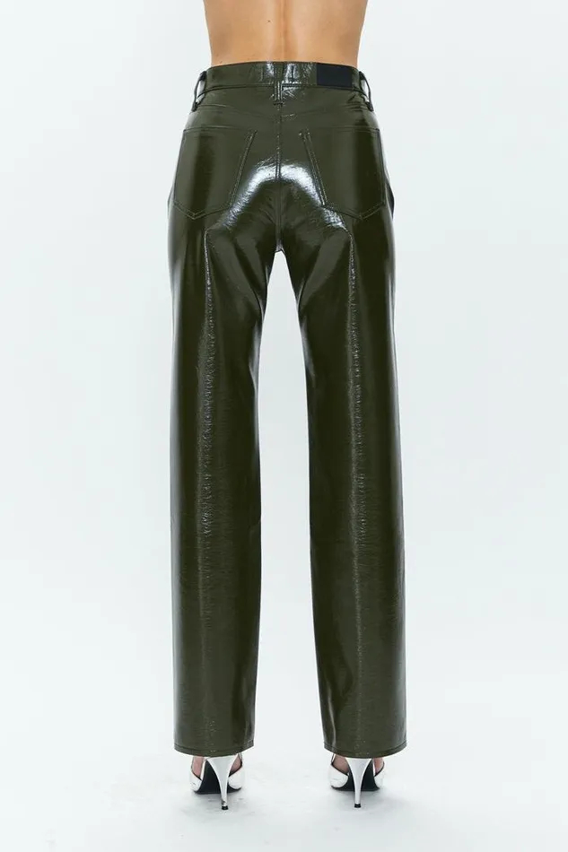 Pistola Denim Pants Women Cassie Super High Rise Straight 8211 Olive Vinyl Olive Vinyl