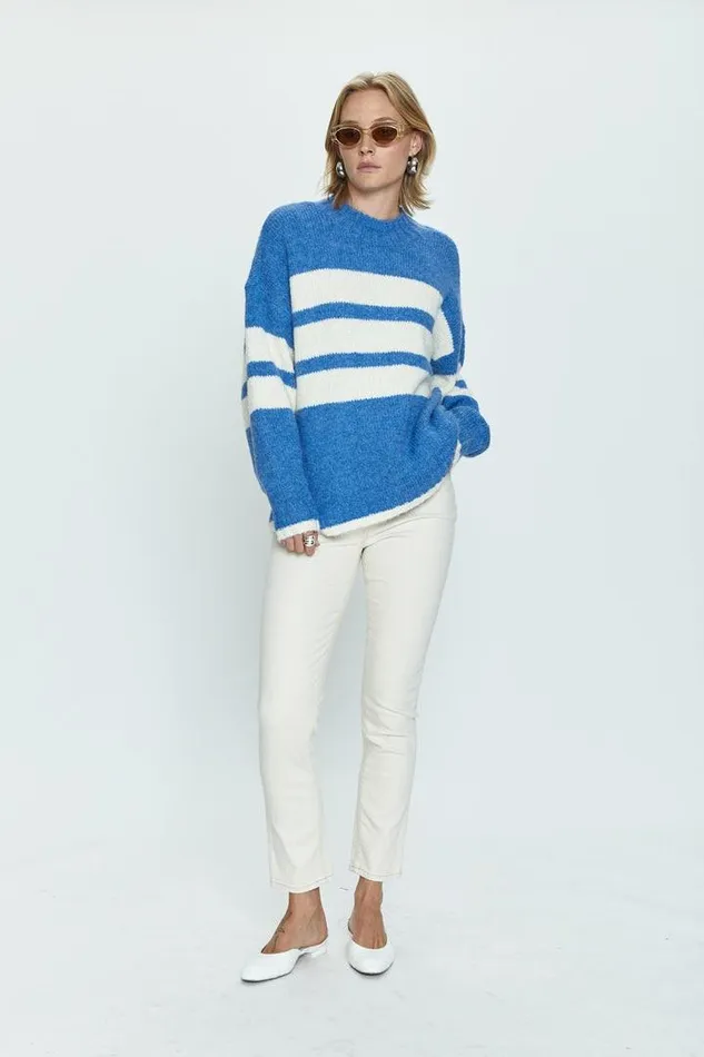 Pistola Denim Sweaters and Knits Women Carlen Mock Neck SweaterCampanula 8211 White Stripe Campanula Wht Stripe
