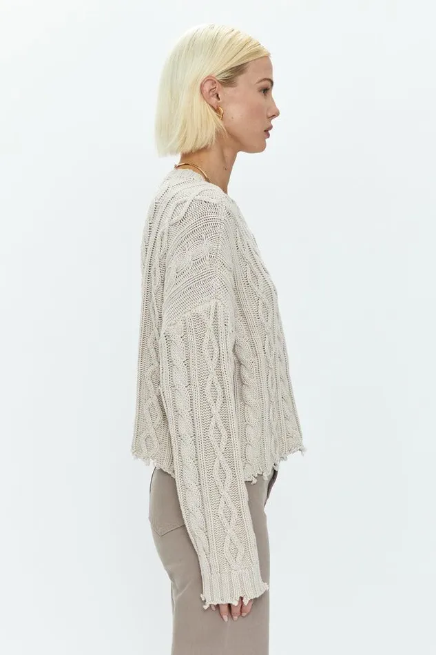 Pistola Denim Sweaters and Knits Women Eva Crew Neck Sweater 8211 Dove Cable Dove Cable