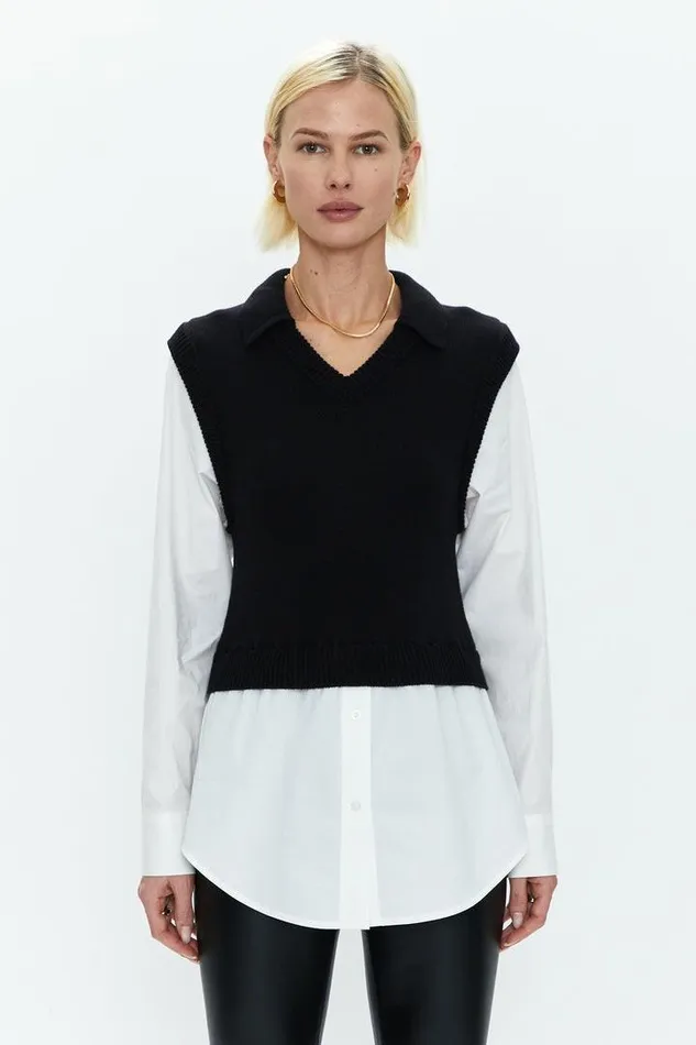 Pistola Denim Tops Women Sofia Layered Sweater Vest Shirt Black 8211 White Poplin Black White Poplin Pistola Denim Tops Women Sofia Layered Sweater Vest Shirt Black 8211 White Poplin Black White Poplin