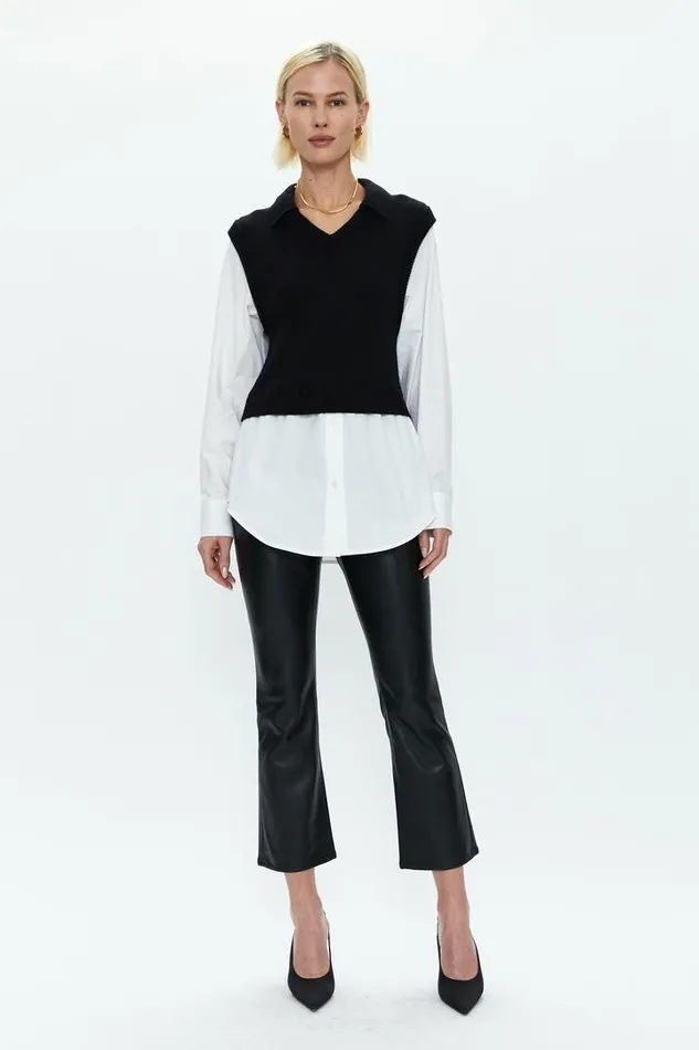 Pistola Denim Tops Women Sofia Layered Sweater Vest Shirt Black 8211 White Poplin Black White Poplin