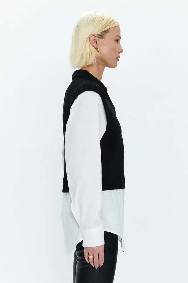 Pistola Denim Tops Women Sofia Layered Sweater Vest Shirt Black 8211 White Poplin Black White Poplin