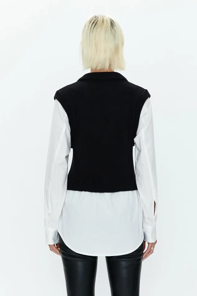 Pistola Denim Tops Women Sofia Layered Sweater Vest Shirt Black 8211 White Poplin Black White Poplin