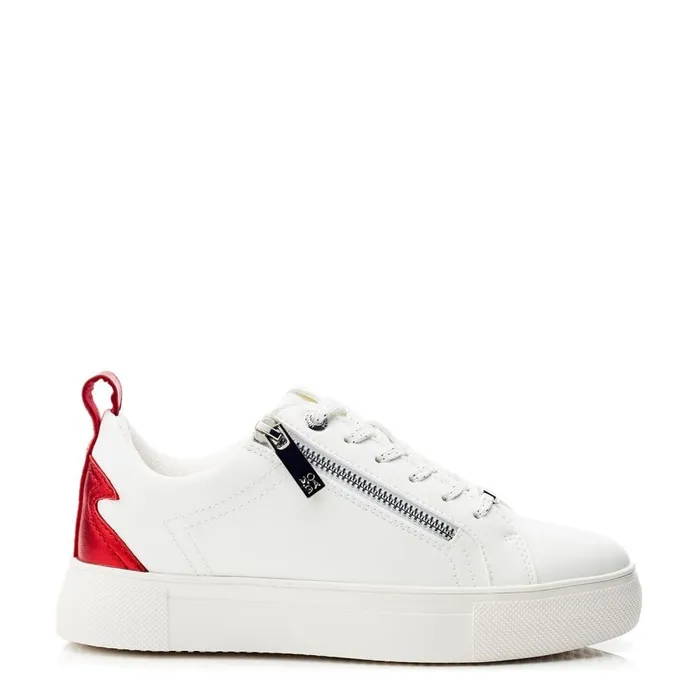 Platform Trainers Women Moda In Pelle Brumath White Red Porvair