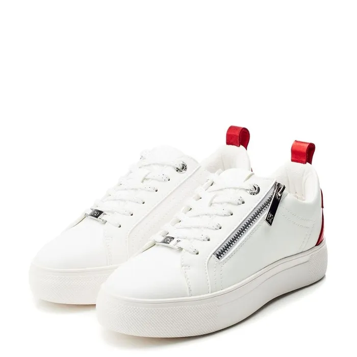 Platform Trainers Women Moda In Pelle Brumath White Red Porvair
