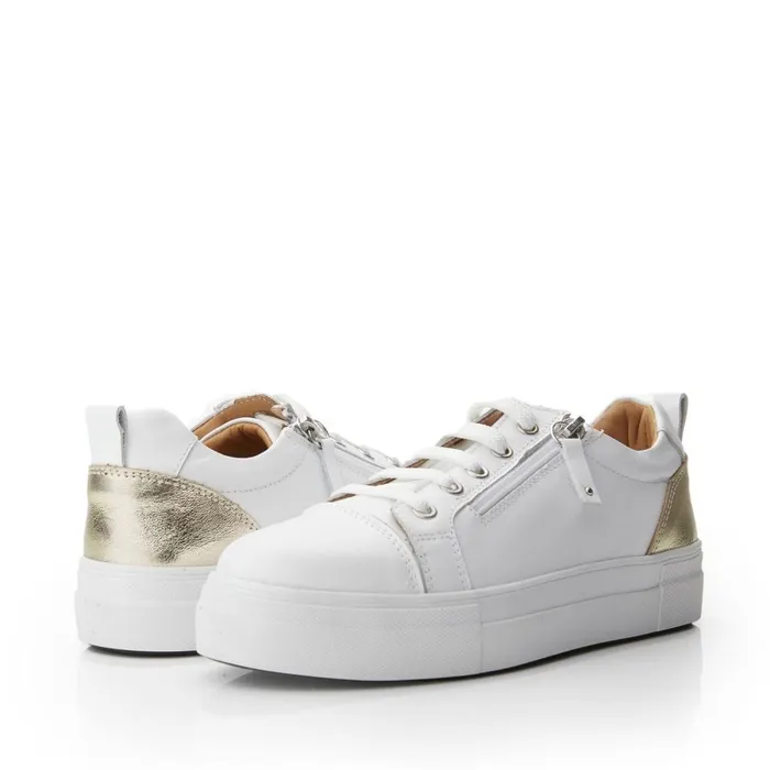 Platform Trainers Women Moda In Pelle Bsoleful BVisti WhiteGold Leather