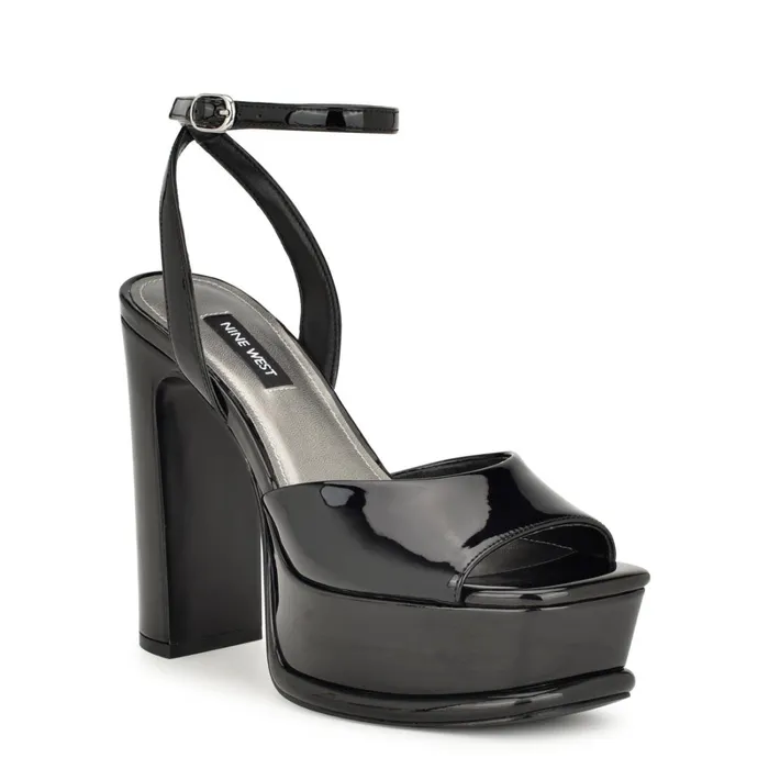 Platt Platform Ankle Strap Sandals Black Patent Women Nine West Platforms Platt Platform Ankle Strap Sandals Black Patent Women Nine West Platforms