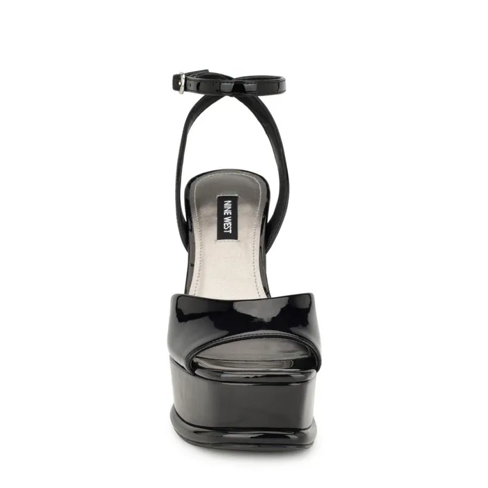 Platt Platform Ankle Strap Sandals Black Patent Women Nine West Platforms Platt Platform Ankle Strap Sandals Black Patent Women Nine West Platforms