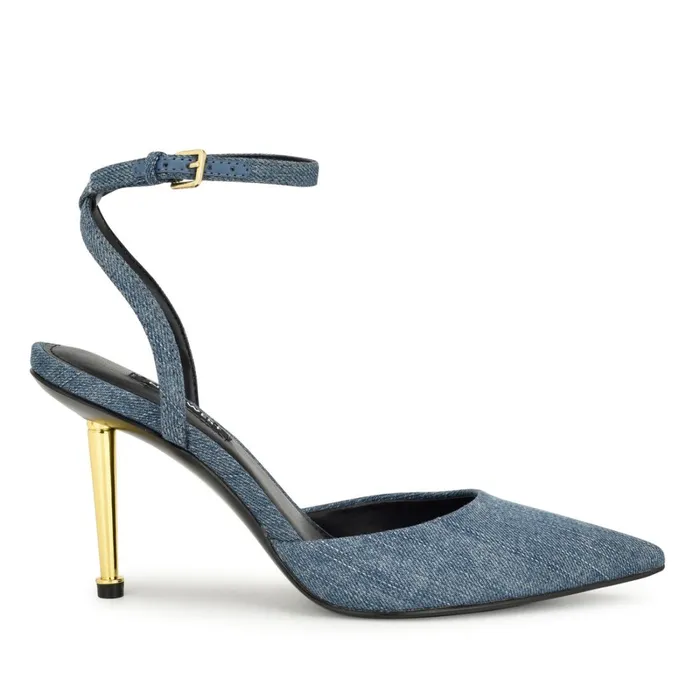 Plaza Ankle Strap Pumps Denim Women Nine West Pumps