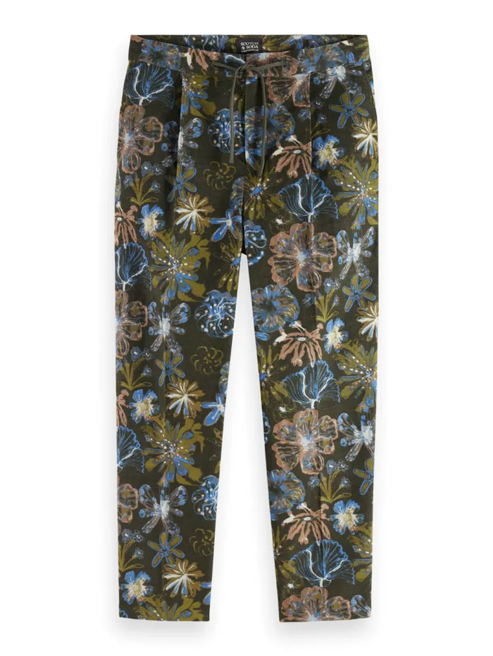 Pleated Loose Tapered Printed Velvet Jogger Military Night Flower Men Scotch and Soda Pants