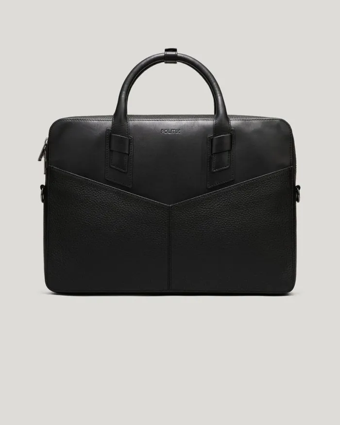 Politix Bags Men Leather Briefcase Black