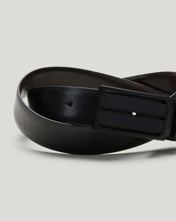Politix Belts Men Pebble Grain Leather Dress Belt With Shield Buckle Blackbrown