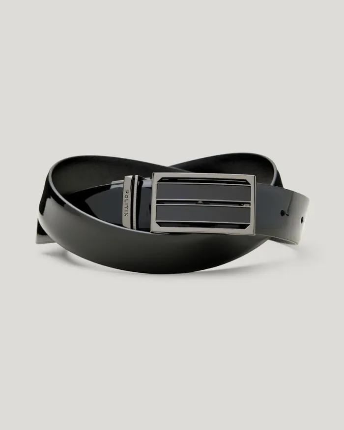 Politix Belts Men Reversible Textured And Patent Leather Belt Black Black