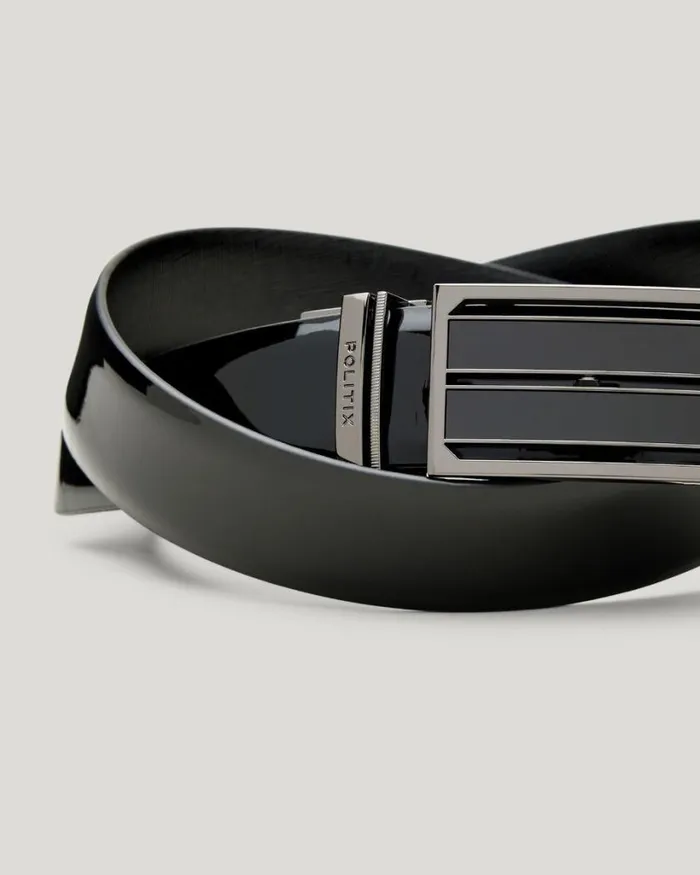 Politix Belts Men Reversible Textured And Patent Leather Belt Black Black