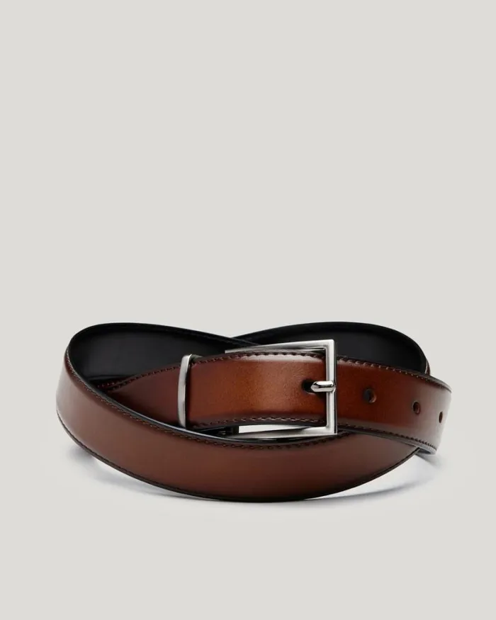 Politix Belts Men Smooth Leather Dress Bet With Pin Buckle Chestnut