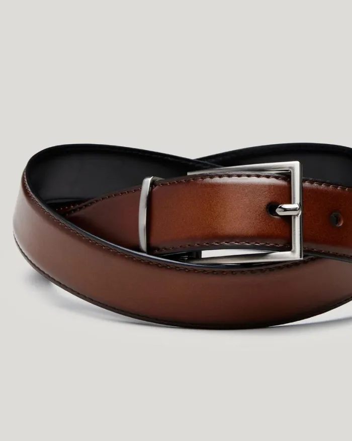 Politix Belts Men Smooth Leather Dress Bet With Pin Buckle Chestnut