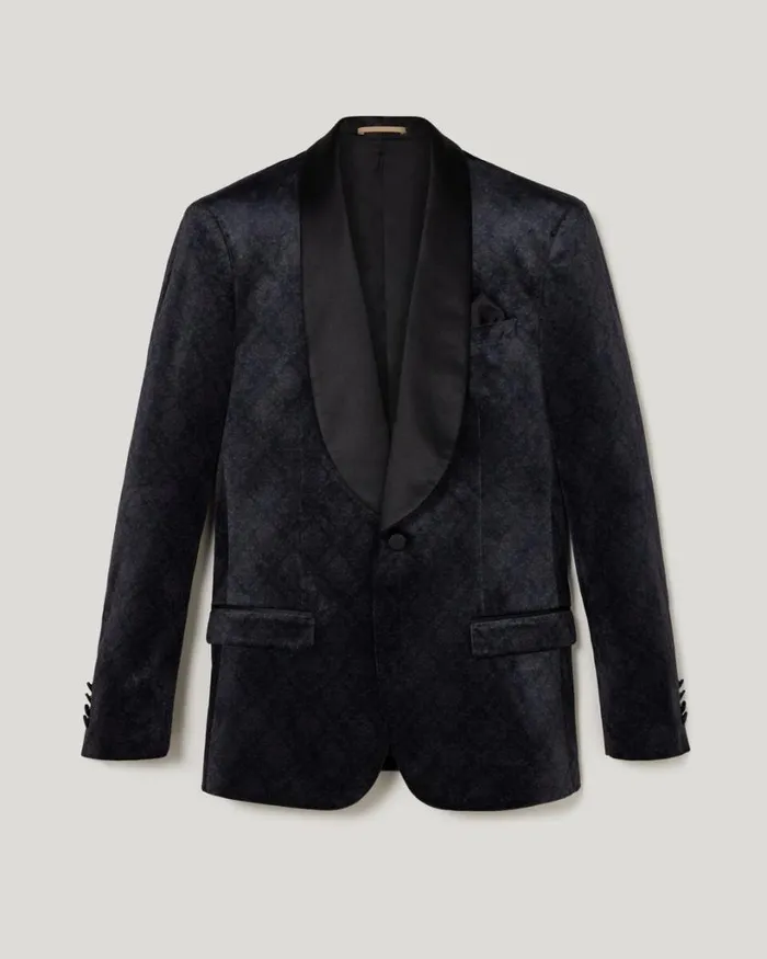 Politix Blazers Men Slim Damask Velvet Tuxedo Black