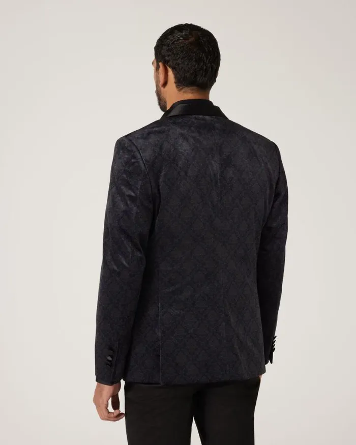 Politix Blazers Men Slim Damask Velvet Tuxedo Black