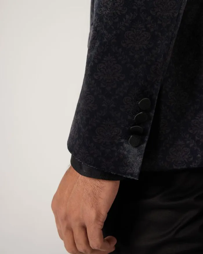 Politix Blazers Men Slim Damask Velvet Tuxedo Black