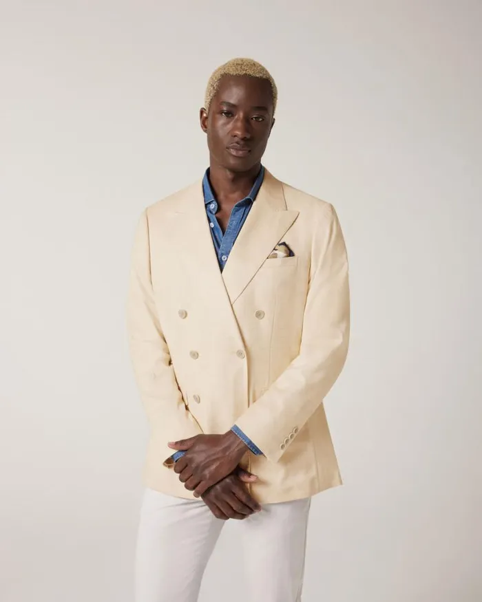 Politix Blazers Men Slim Stretch Double Breasted Tailored Jacket Lemon