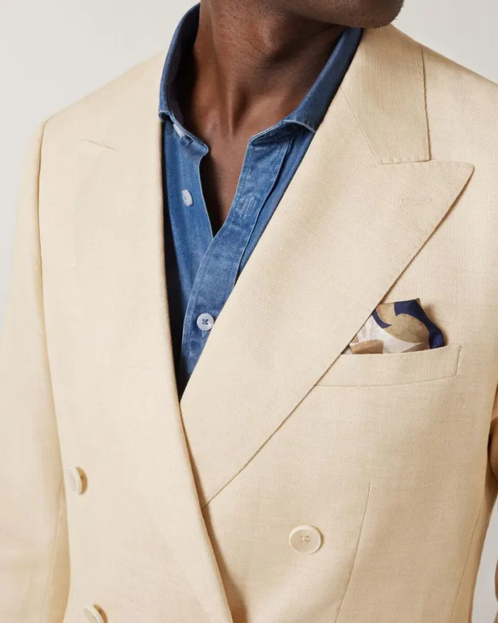 Politix Blazers Men Slim Stretch Double Breasted Tailored Jacket Lemon