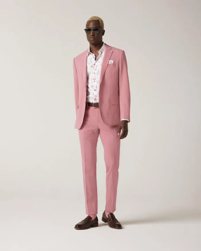 Politix Blazers Men Slim Stretch Wool Blend Tailored Jacket Rose