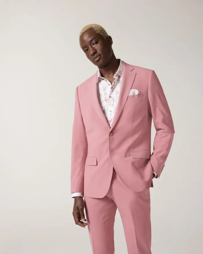 Politix Blazers Men Slim Stretch Wool Blend Tailored Jacket Rose