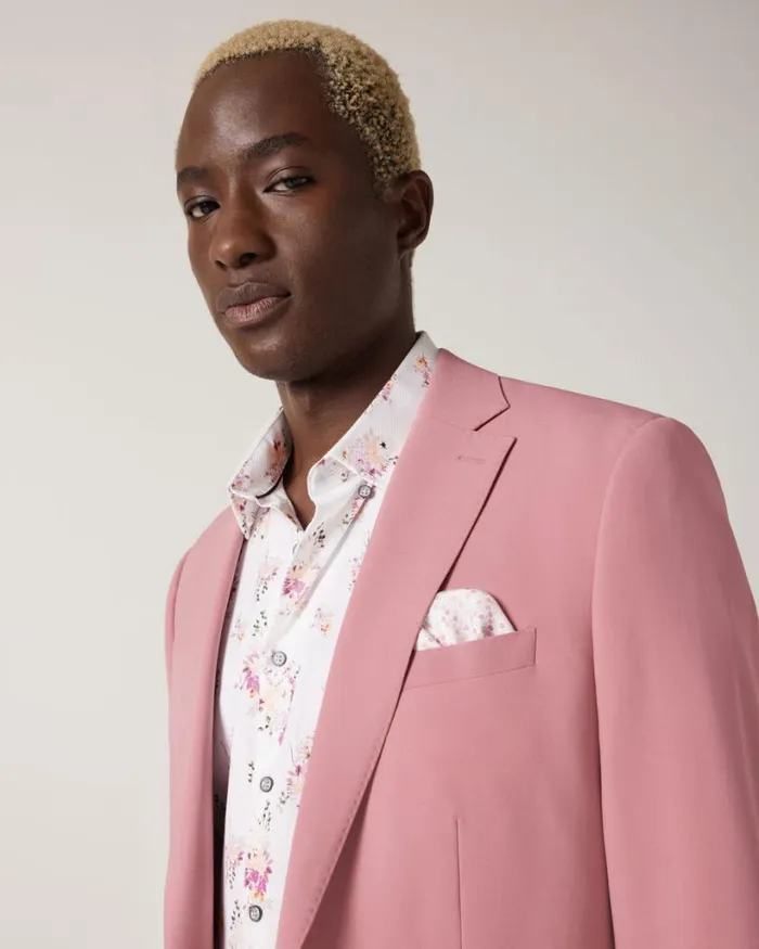 Politix Blazers Men Slim Stretch Wool Blend Tailored Jacket Rose