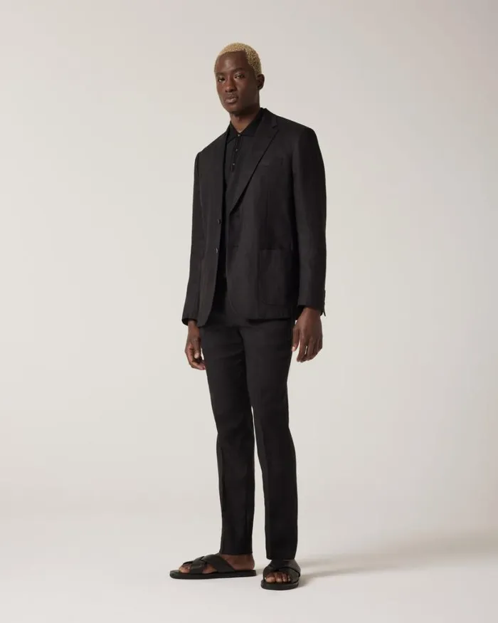 Politix Blazers Men Soft Tailored Linen Jacket Black