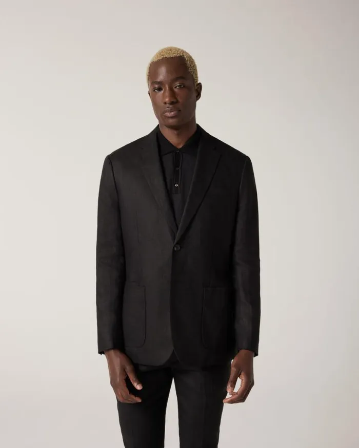 Politix Blazers Men Soft Tailored Linen Jacket Black