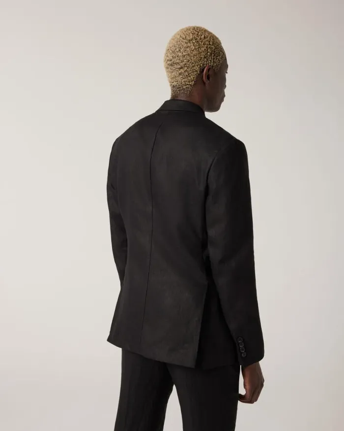Politix Blazers Men Soft Tailored Linen Jacket Black